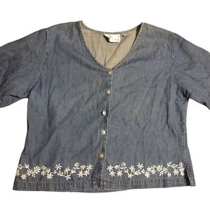 Floral Embroidered Denim Blouse